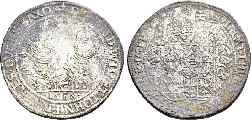 GERMANY. Saxe-Weimar. Friedrich Wilhelm I and Johann III. Taler (1588). 

Obv:...