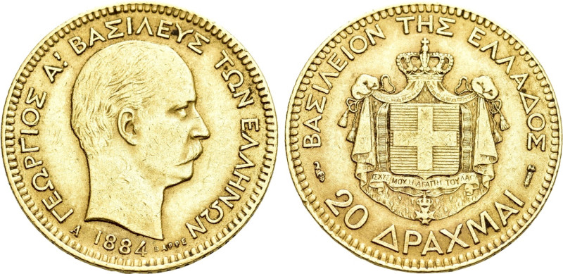GREECE. George I (1863-1913). GOLD 20 Drachmai (1884-A). Paris. 

Obv: ΓΕΩΡΓΙΟ...
