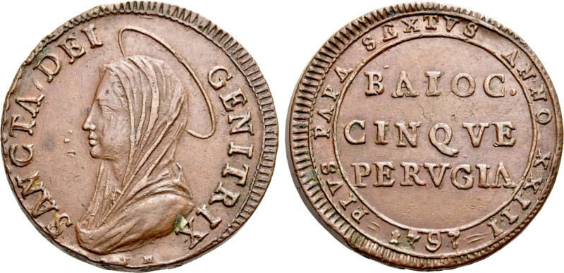 ITALY. Papal States. Pius VI (1775-1799). 5 Baiocchi (1797). Perugia. 

Obv: S...