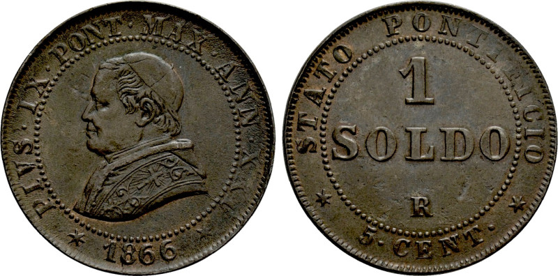 ITALY. Papal States. Pius IX (1846-1870). 1 Soldo (1866/XXI). Rome. 

Obv: PIV...