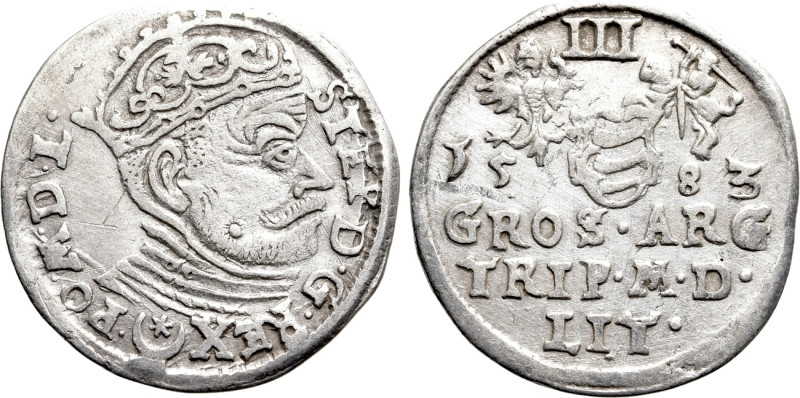 POLAND. Stephen Báthory (1576-1586). 3 Gröscher - Trojak (1583). Vilnius. 

Ob...
