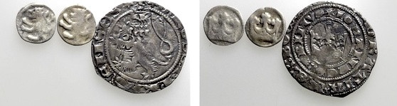 3 Medieval Coins of Bohemia / Prager Groschen. 

Obv: .
Rev: .

. 

Condi...