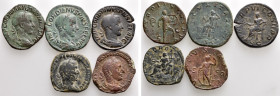 5 Roman Sestertii; Gordianus III and Trebonianus Gallus