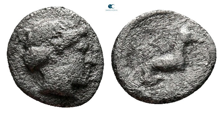 Thessaly. Pherae circa 370-350 BC. 
Hemiobol AR

7 mm, 0,38 g

Head of Enno...