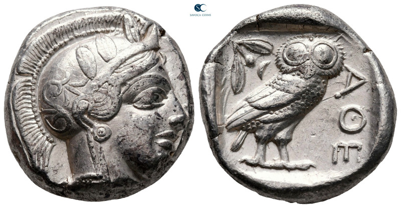 Attica. Athens circa 454-404 BC. 
Tetradrachm AR

25 mm, 17,14 g

Helmeted ...