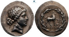 Aiolis. Kyme  circa 155-143 BC. KAΛΛΙΑΣ (Kallias), magistrate. Tetradrachm AR. Stephanophoric type