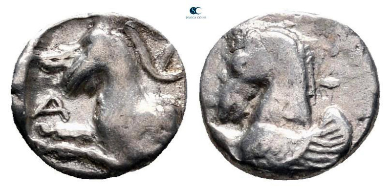 Caria. Halikarnassos circa 500-400 BC. 
Obol AR

8 mm, 0,66 g

Forepart of ...