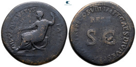 Divus Augustus AD 14. struck under Titus, 80-81 AD. Thracian mint. Sestertius Æ