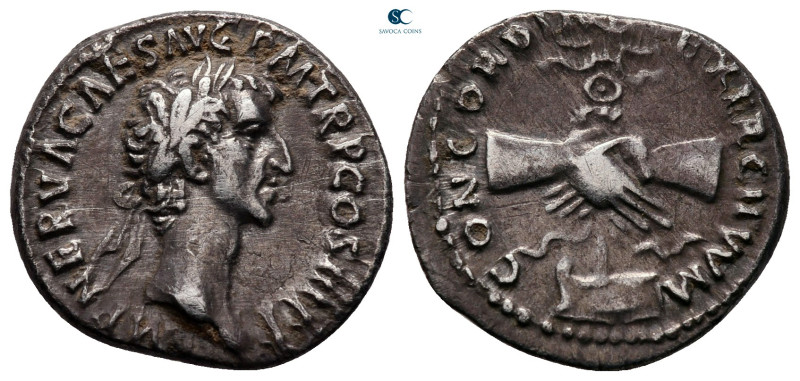 Nerva AD 96-98. Rome
Denarius AR

18 mm, 3,03 g

IMP NERVA CAES AVG P M TR ...