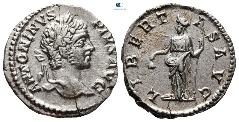 Caracalla AD 198-217. Rome
Denarius AR

19 mm, 3,40 g

ANTONINVS PIVS AVG, ...