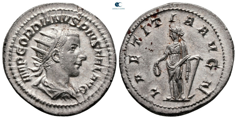 Gordian III AD 238-244. Rome
Antoninianus AR

24 mm, 4,42 g

IMP GORDIANVS ...