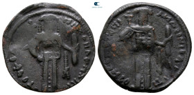 Andronicus II with Michael IX AD 1295-1320. Constantinople. Assarion Æ