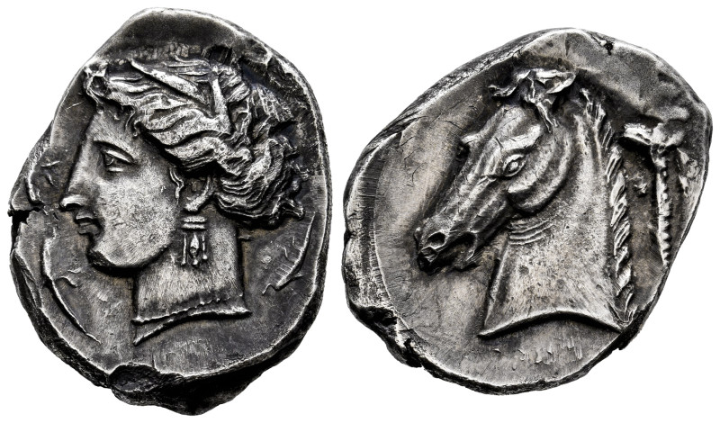 Carthaginian coinage in Sicily. Entella. Tetradracma. 400-360 BC. (Hgc-284). Anv...