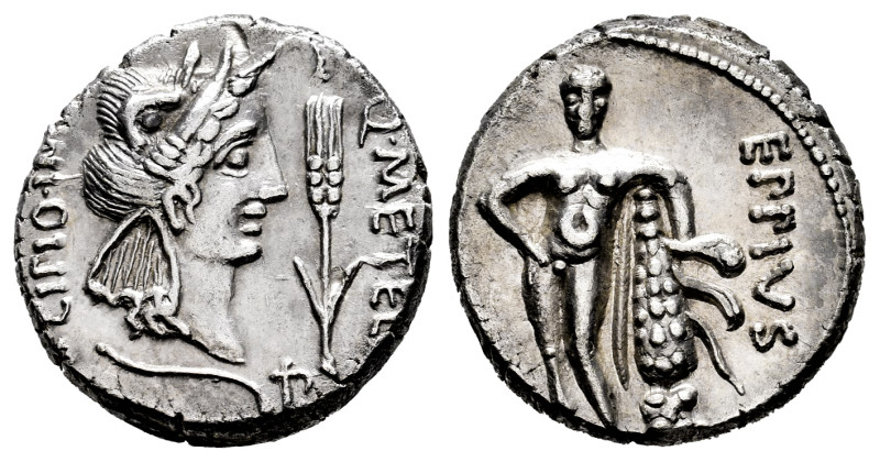 Caecilius. Q. Caecilius Metellus Plus Scipio y M. Eppius. Denarius. 47-46 BC. Af...