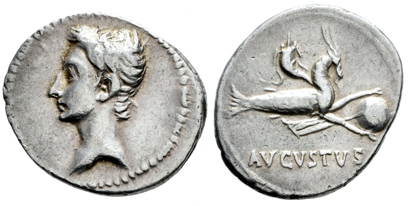 Augustus. Denarius. 27 BC. (Ffc-15). (Ric-547b). (Cal-809). Anv.: Bare head of A...
