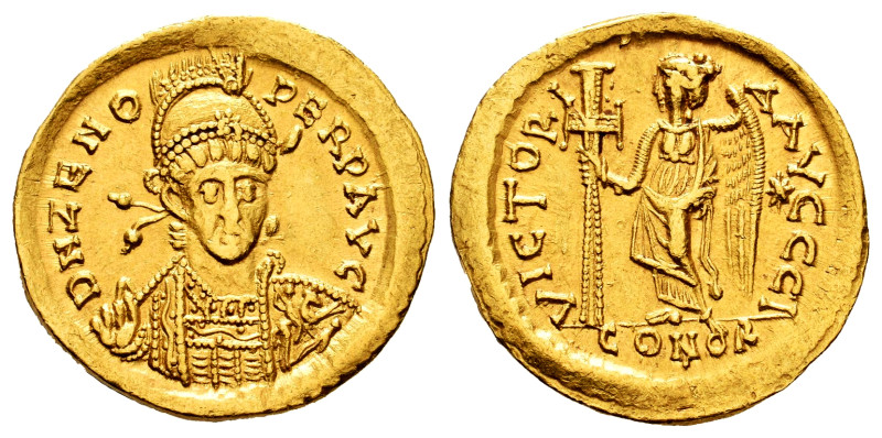 Zeno. Solidus. 476-491 AD. Constantinople. Second part of reign. (Ric-910). Anv....