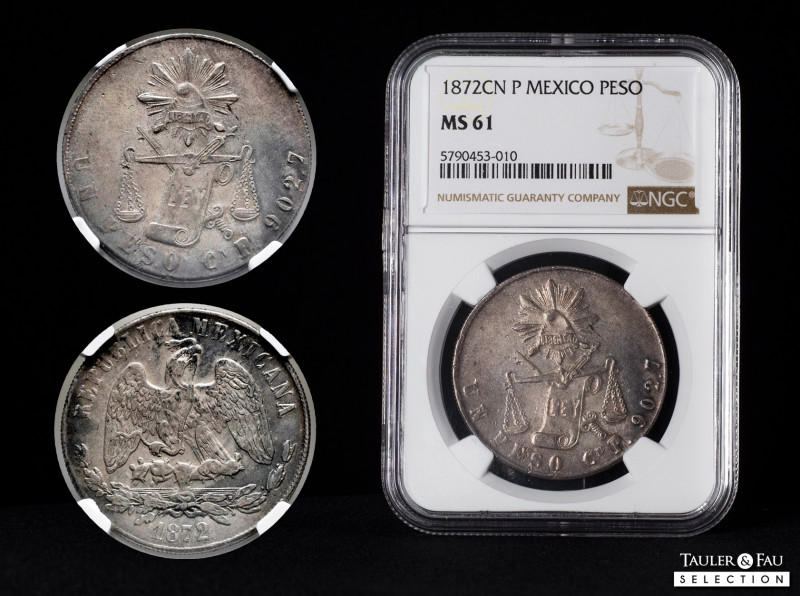 Mexico. 1 peso. 1872. Culiacan. P. (Km-408.1). Ag. Second best preserved specime...