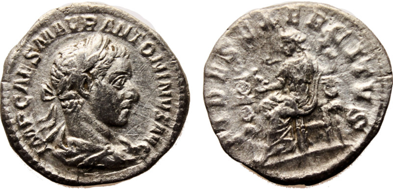 Ancient Roma Empire Elagabalus AR Denarius AD219 Roma mint R: Fides Silver AU 2....
