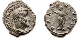 Ancient Roma Empire Maximinus I AR Denarius AD235-238 Roma mint R: Pax, Damaged Silver AU 1.6g RIC# 12
