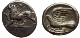 Ancient Greek States Peloponnese, Sikyon AR Triobol ca. 330-280 BC O: Chimaera, with its right forepaw raised, walking left; R: Dove flying left, pell...