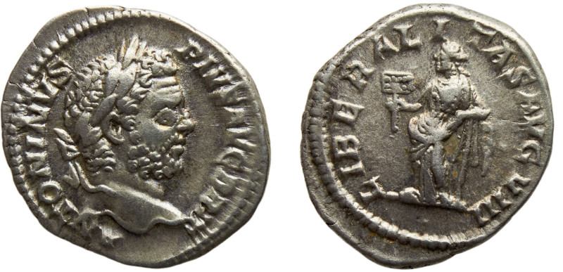 Ancient Roma Empire Caracalla AR Denarius AD 210-213 Rome mint O: laureate head ...