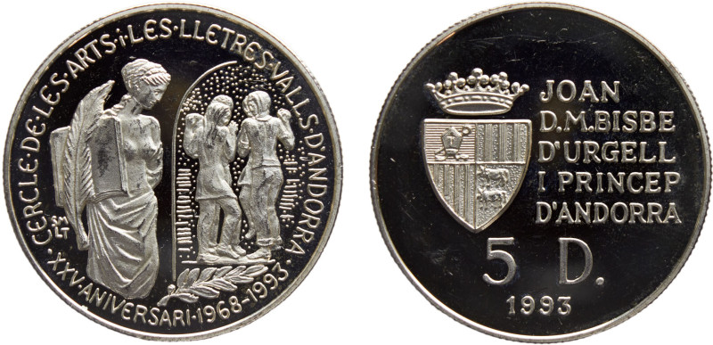 Andorra Principality Joan Martí i Alanis 5 Diners 1993 Balerna mint(Mintage 3000...