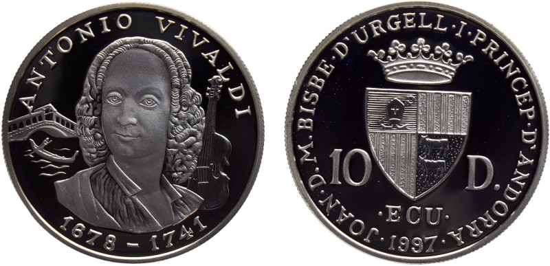 Andorra Principality Joan Martí i Alanis 10 Diners 1997 Hamburg mint(Mintage 250...