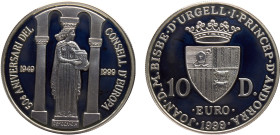 Andorra Principality Joan Martí i Alanis 10 Diners 1999 Balerna mint(Mintage 15000) 50th Anniversary of the Council of Europe Silver PF 31.7g KM# 153...