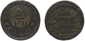 Argentina Provinces of the Río de la Plata Province of Buenos Aries 5/10 Reals 1834 Token, Mint Error Struck 20% Off Cente Copper VF 6.8g