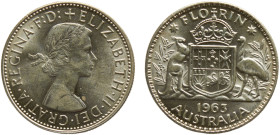 Australia Commonwealth Elizabeth II 1 Florin 1963 Melbourne mint 1st Portrait Silver UNC 11.3g KM# 60