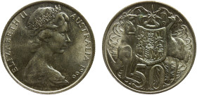 Australia Commonwealth Elizabeth II 50 Cents 1966 Canberra mint 2nd Portrait, Round type Silver UNC 13.2g KM# 67