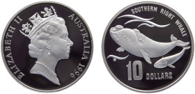 Australia Commonwealth Elizabeth II 10 Dollars 1996 Canberra mint(Mintage 24000) Conservation, Australia's Endangered Species, Southern Right Whale Si...