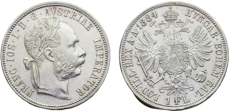 Austria Austro-Hungarian Empire Franz Joseph I 1 Florin 1884 Vienna mint Silver ...