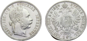 Austria Austro-Hungarian Empire Franz Joseph I 1 Florin 1884 Vienna mint Silver UNC 12.4g KM# 2222