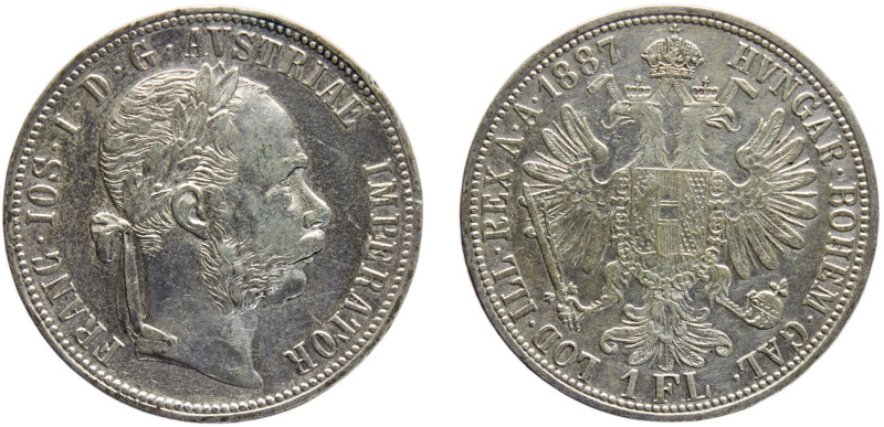 Austria Austro-Hungarian Empire Franz Joseph I 1 Florin 1887 Vienna mint Silver ...