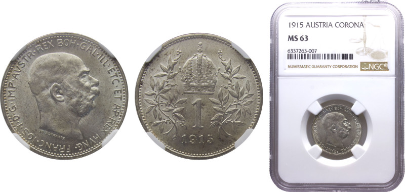 Austria Austro-Hungarian Empire Franz Joseph I 1 Corona 1915 Silver NGC MS63 KM#...