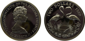 Bahamas Commonwealth Elizabeth II 2 Dollars 1972 FM The Franklin mint(Mintage 5900) Silver PF 31.2g KM# 23