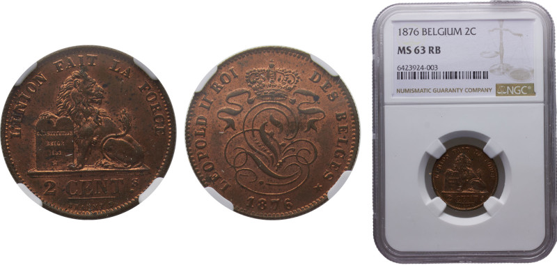 Belgium Kingdom Leopold II 1 Centime 1876 Brussels mint French text Copper NGC M...