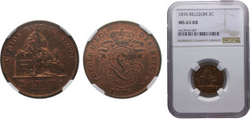 Belgium Kingdom Leopold II 1 Centime 1876 Brussels mint French text Copper NGC MS63 RB KM# 33
