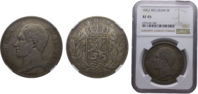 Belgium Kingdom Leopold I 5 Francs 1852 Brussels mint Silver NGC XF45 KM# 17