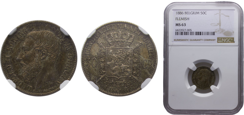 Belgium Kingdom Leopold II 50 Centimes 1886 Brussels mint Dutch text Silver NGC ...