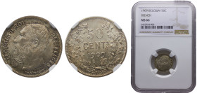 Belgium Kingdom Leopold II 50 Centimes 1909 Brussels mint French text Silver NGC MS66 KM#60.2