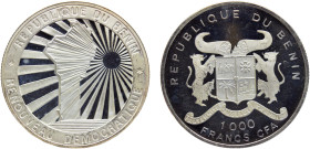 Benin Republic 1000 Francs CFA ND (1992) (Mintage 1000) Silver PF 20g KM# 2