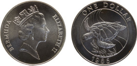 Bermuda British colony Elizabeth II 1 Dollar 1986 (Mintage 10000) Conservation, 25th Anniversary of the World Wildlife Fund, Turtle Silver BU 28.4g KM...