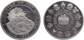 Bolivia Republic 10 Bolivianos 1992 (Mintage 20000) Ibero-American Series I, Encounter of two Worlds Silver PF 27.2g KM# 207