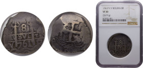 Bolivia Spanish colony Carlos III 8 Reales 1761 P V Potosi mint Colonial Cob coinage Silver NGC VF30 KM# 45