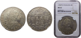 Bolivia Spanish colony Carlos III 8 Reales 1780 PTS PR Potosi mint Silver NGC MS62 KM# 55