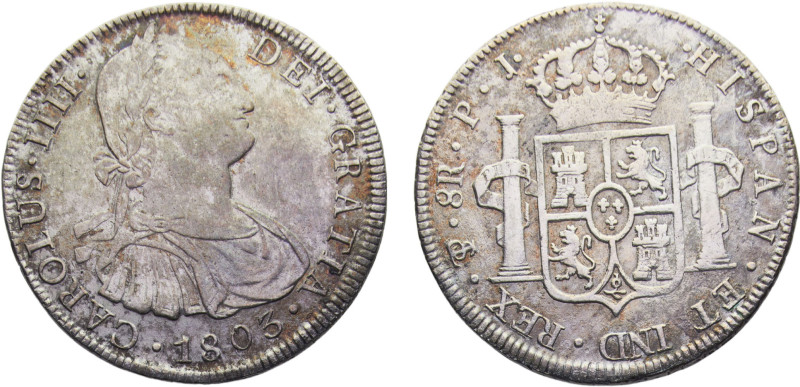 Bolivia Spanish colony Carlos IV 8 Reales 1803 PTS PJ Potosi mint Silver XF 26.6...