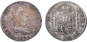 Bolivia Spanish colony Fernando VII 8 Reales 1825 PTS J Potosi mint Silver VF 26.5g KM# 84
