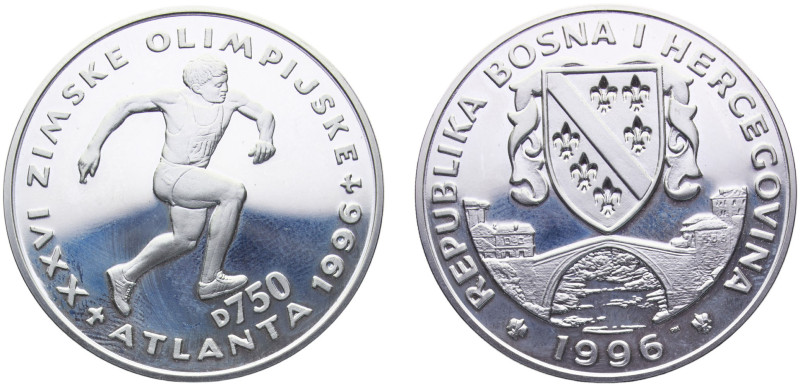 Bosnia and Herzegovina Republic 750 Dinara 1996 PM Pobjoy Mint Olympics, Sprinte...